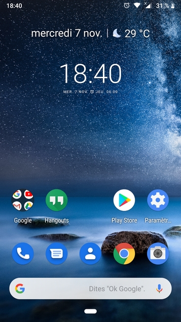 Écran de smartphone sous Androïd 9 pie